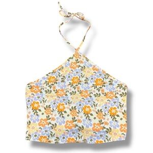 PacSun White Multicolor Floral Cropped Halter Top - Size Large